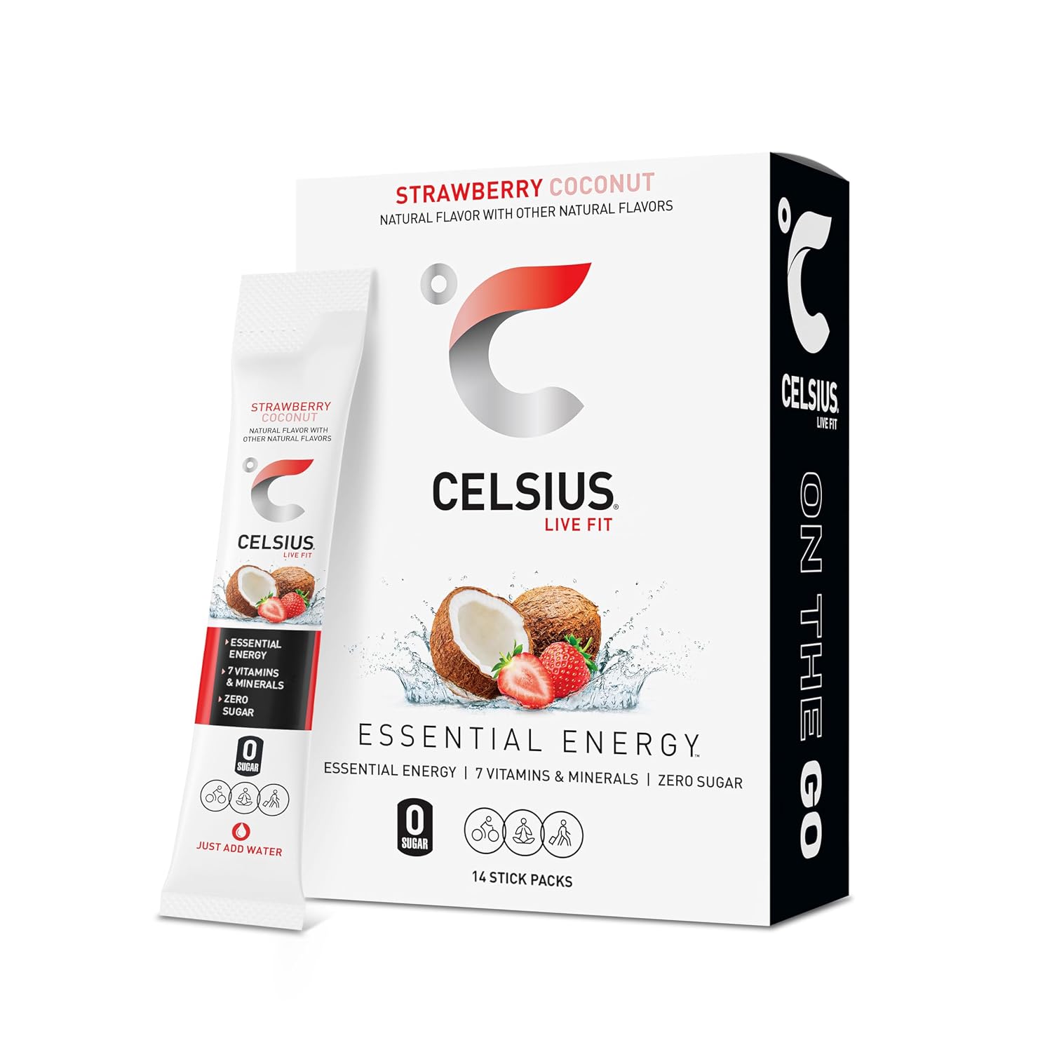 CELSIUS On The Go Strawberry Coconut, Sugar Free Energy Drink Mix (14 Sticks)